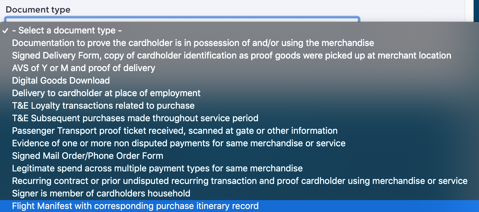 Bank of America Chargebacks - Business Track - My Client Line - Document Type